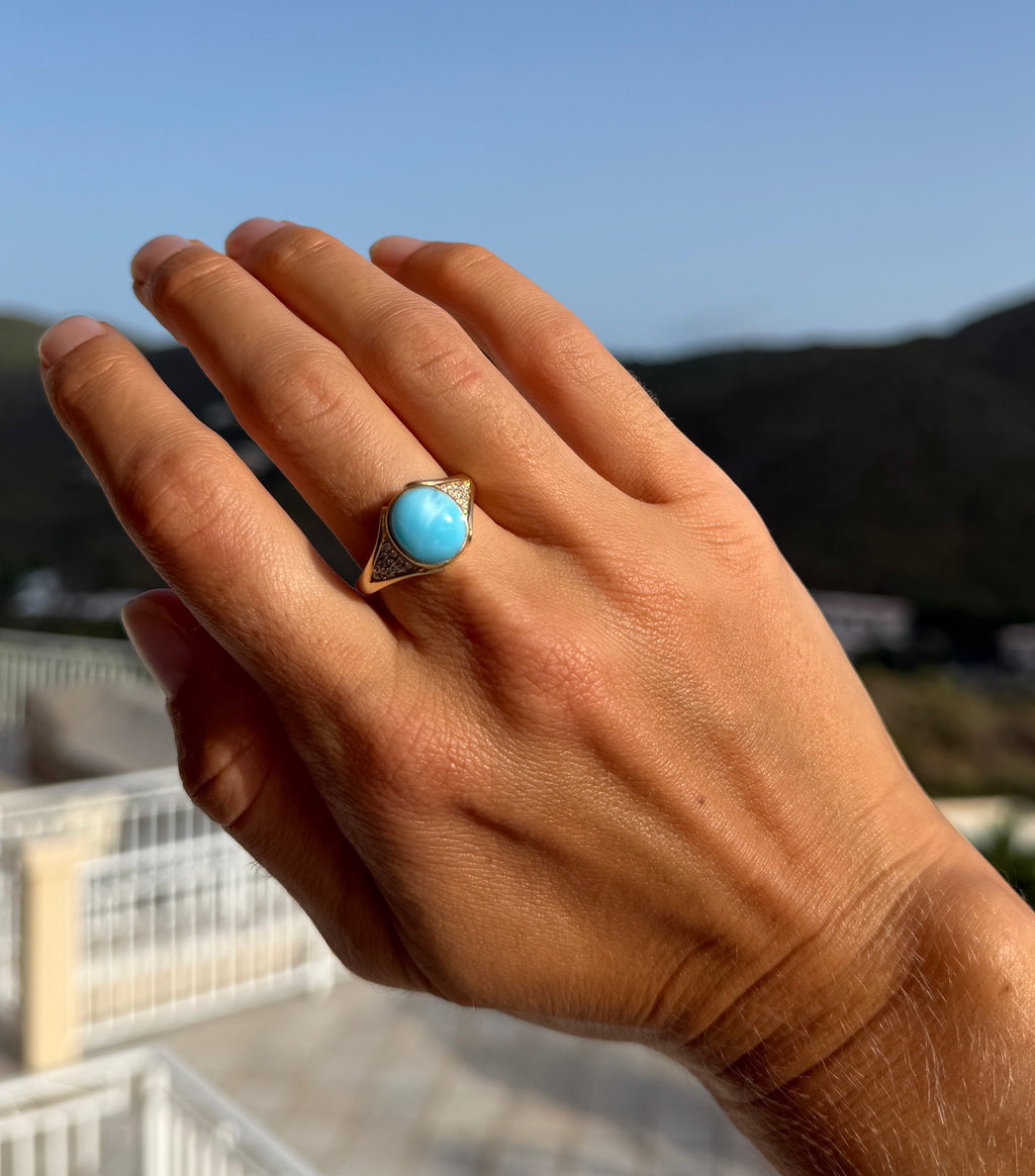 Larimar & Pave Diamond Ring