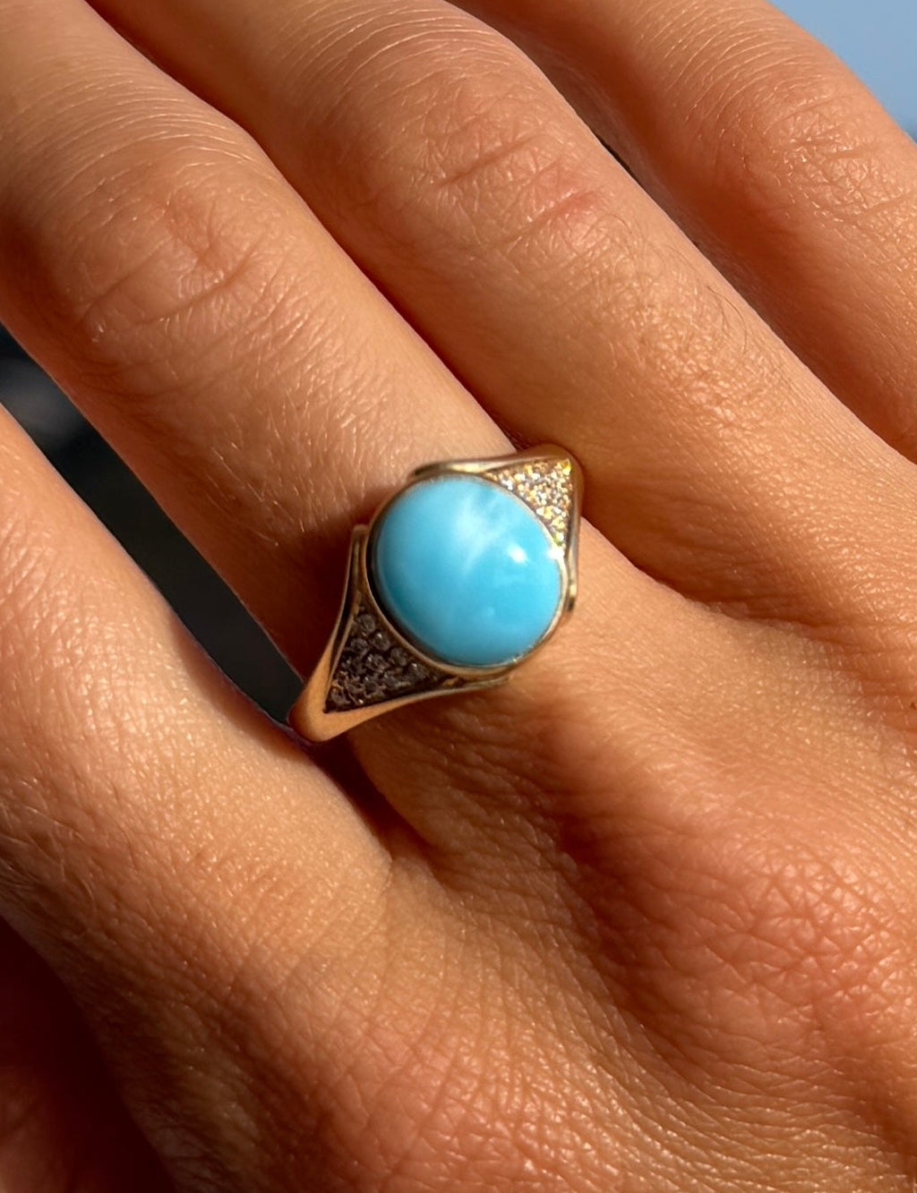 Larimar & Pave Diamond Ring