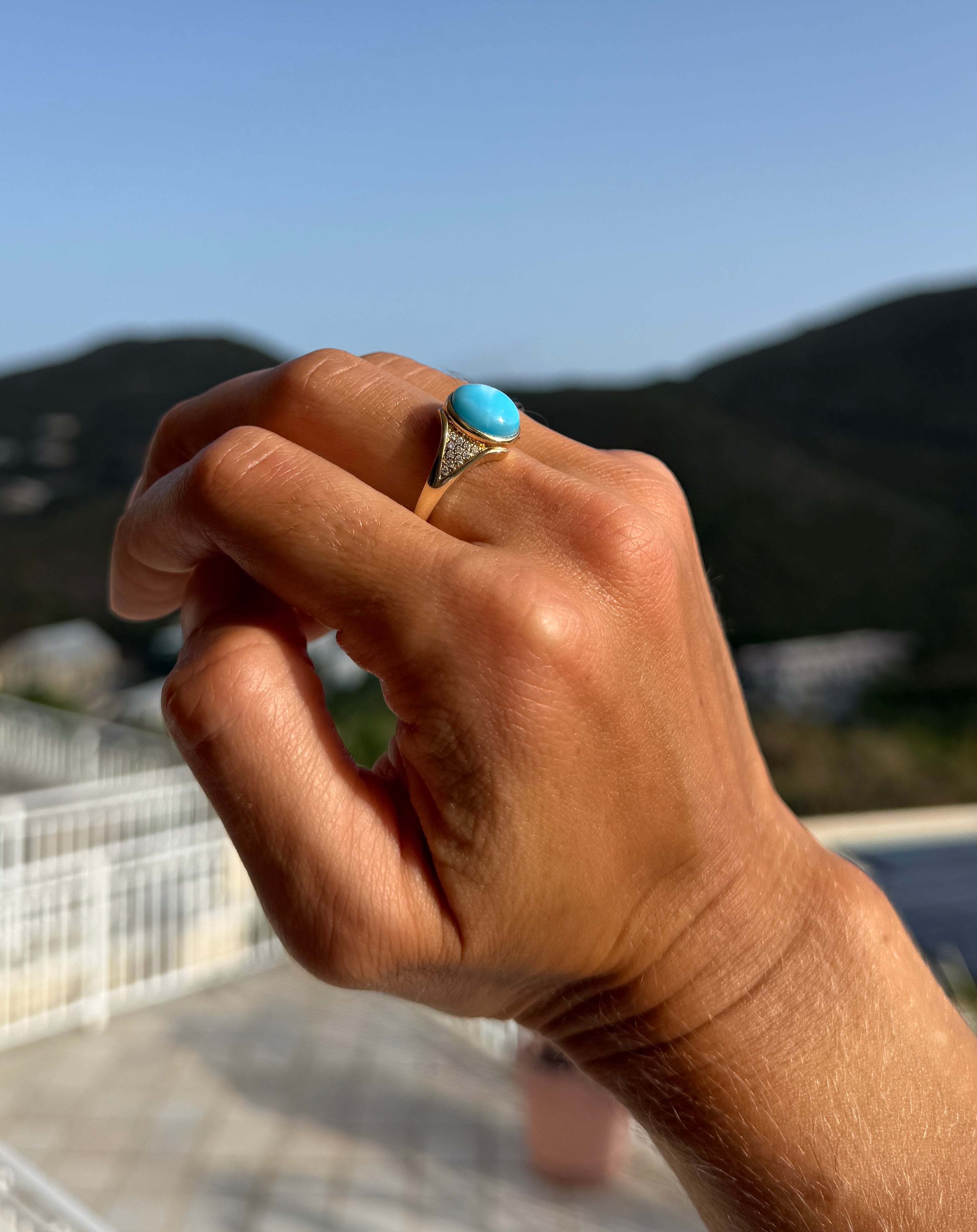 Larimar & Pave Diamond Ring