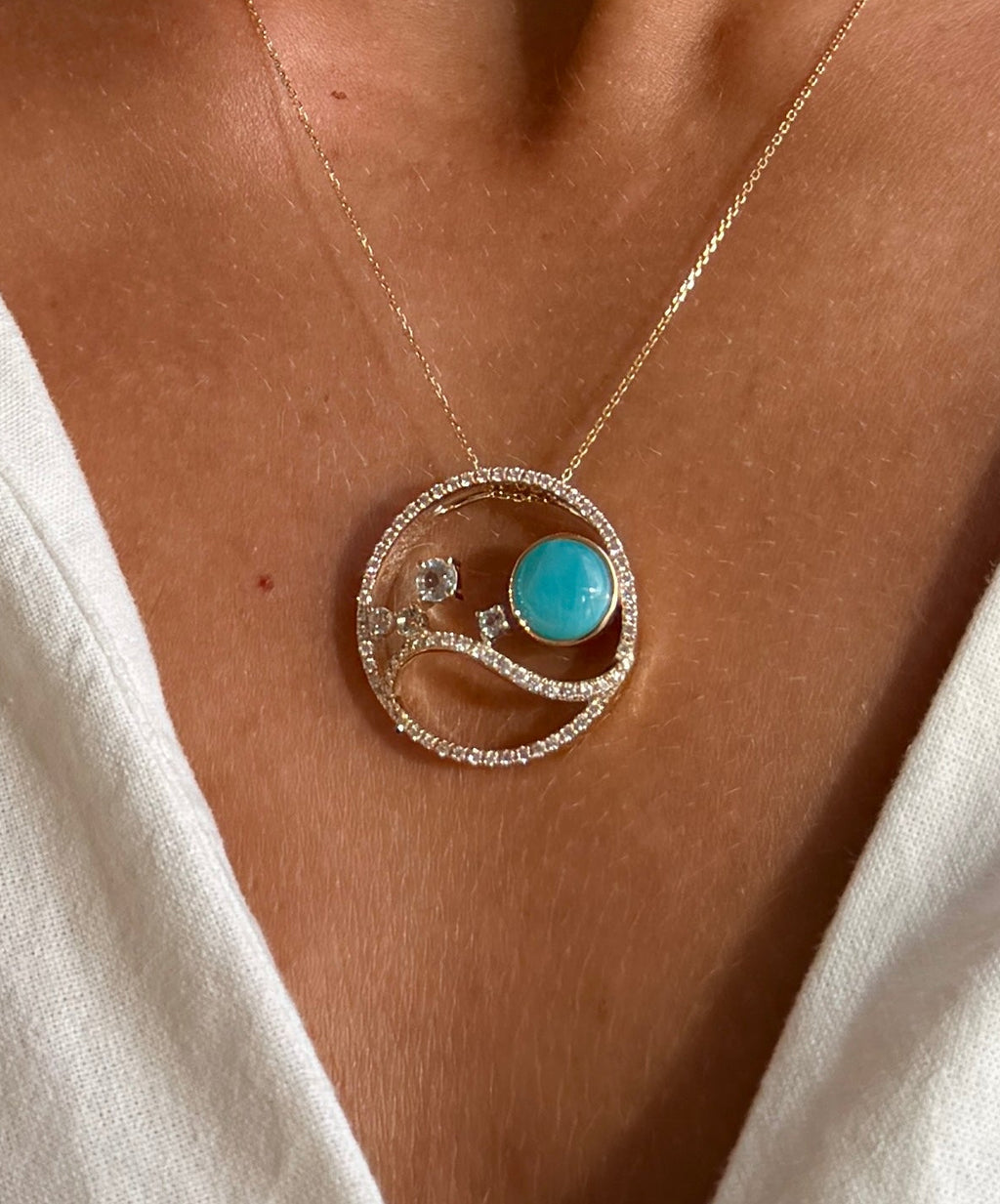 Larimar, Aquamarine and Diamond Pendant Necklace