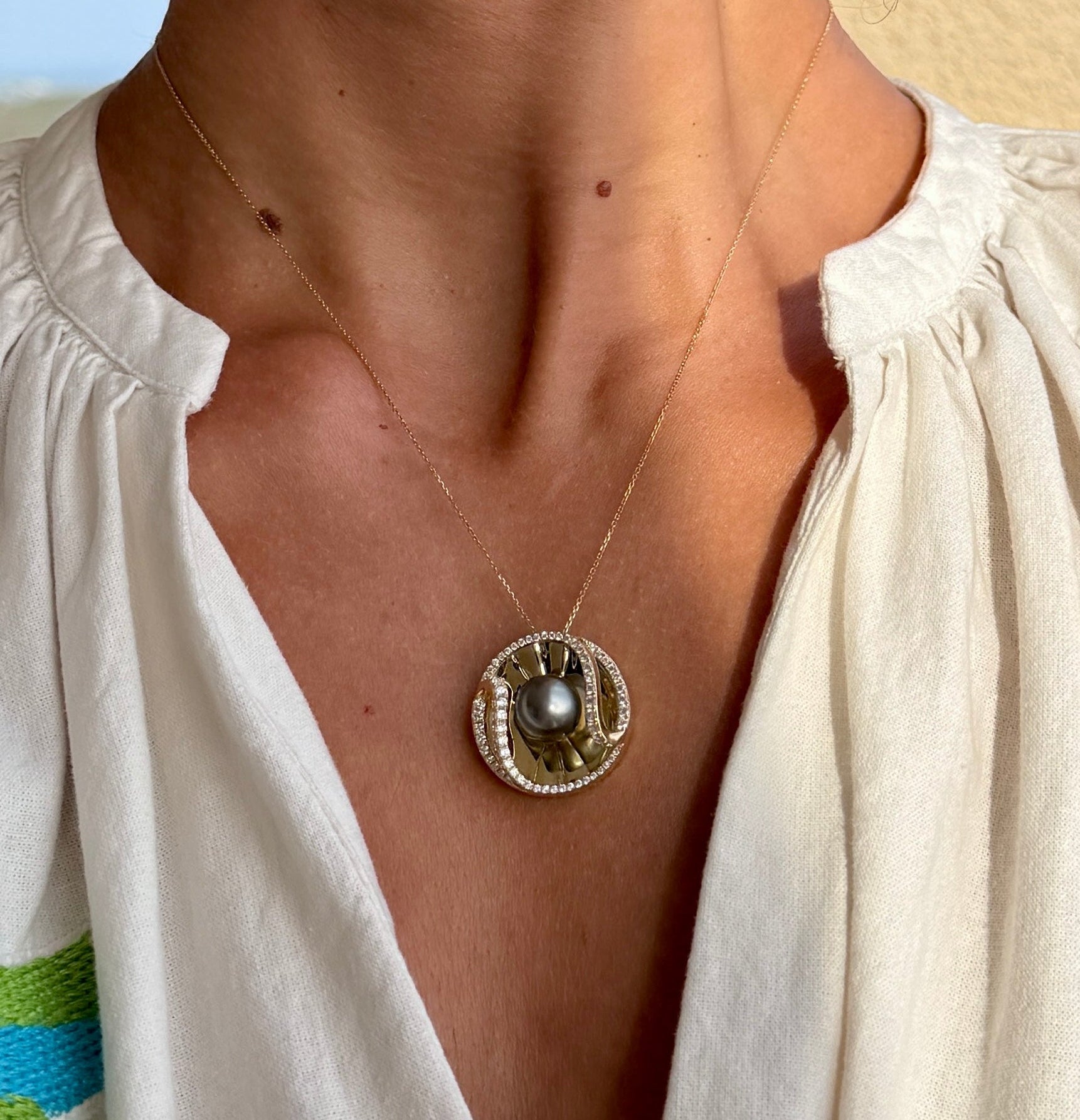 Tahitian Pearl & Diamond Pendant