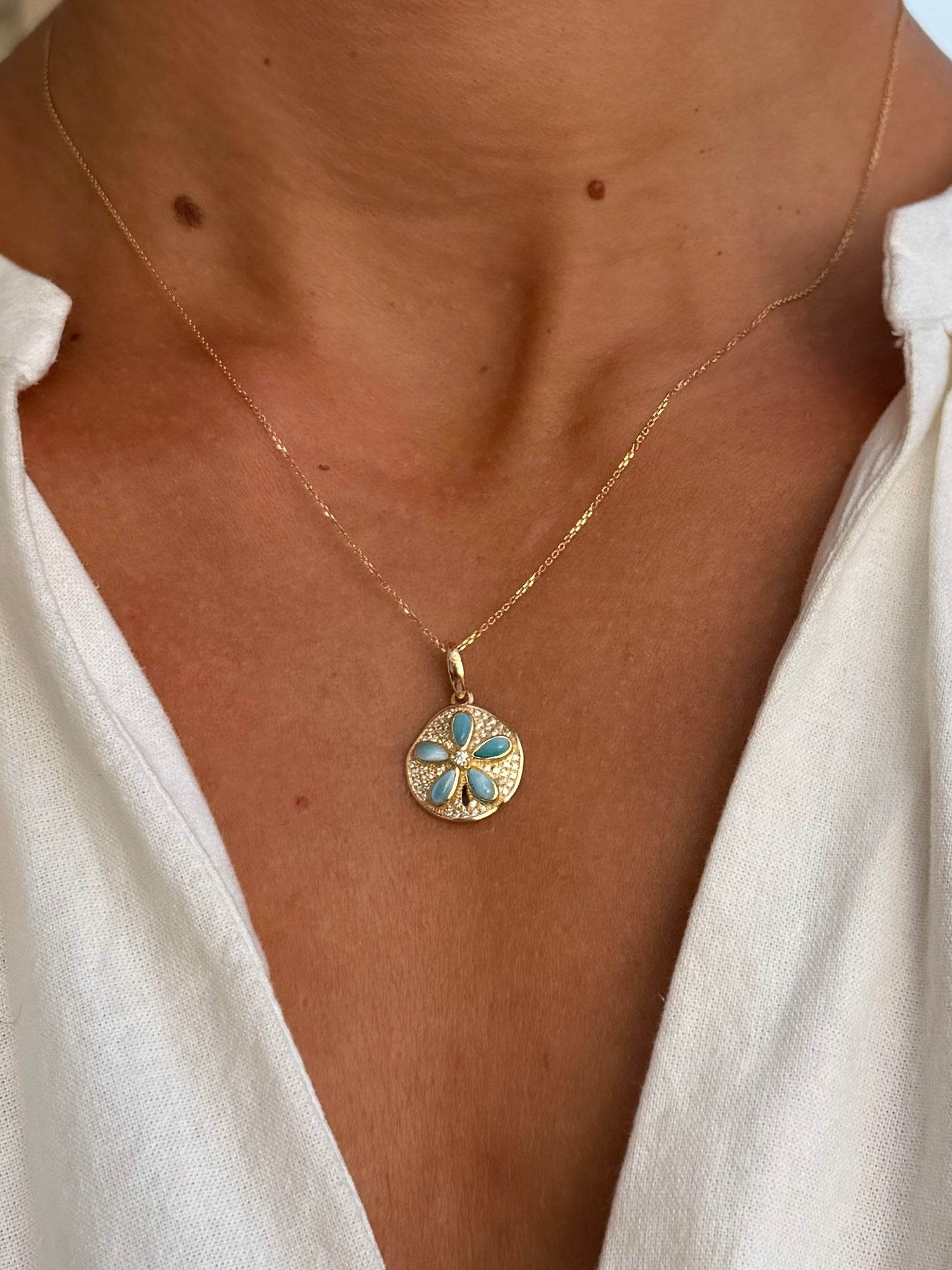 Larimar & Diamond Sand Dollar Pendant