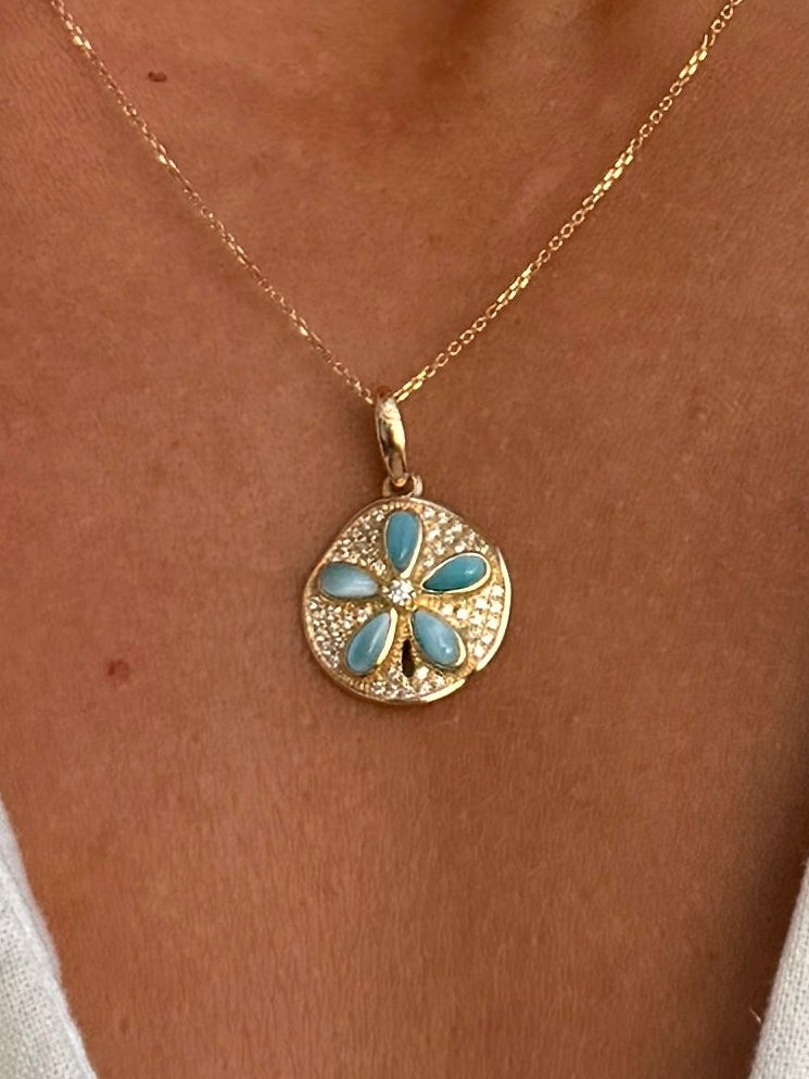 Larimar & Diamond Sand Dollar Pendant