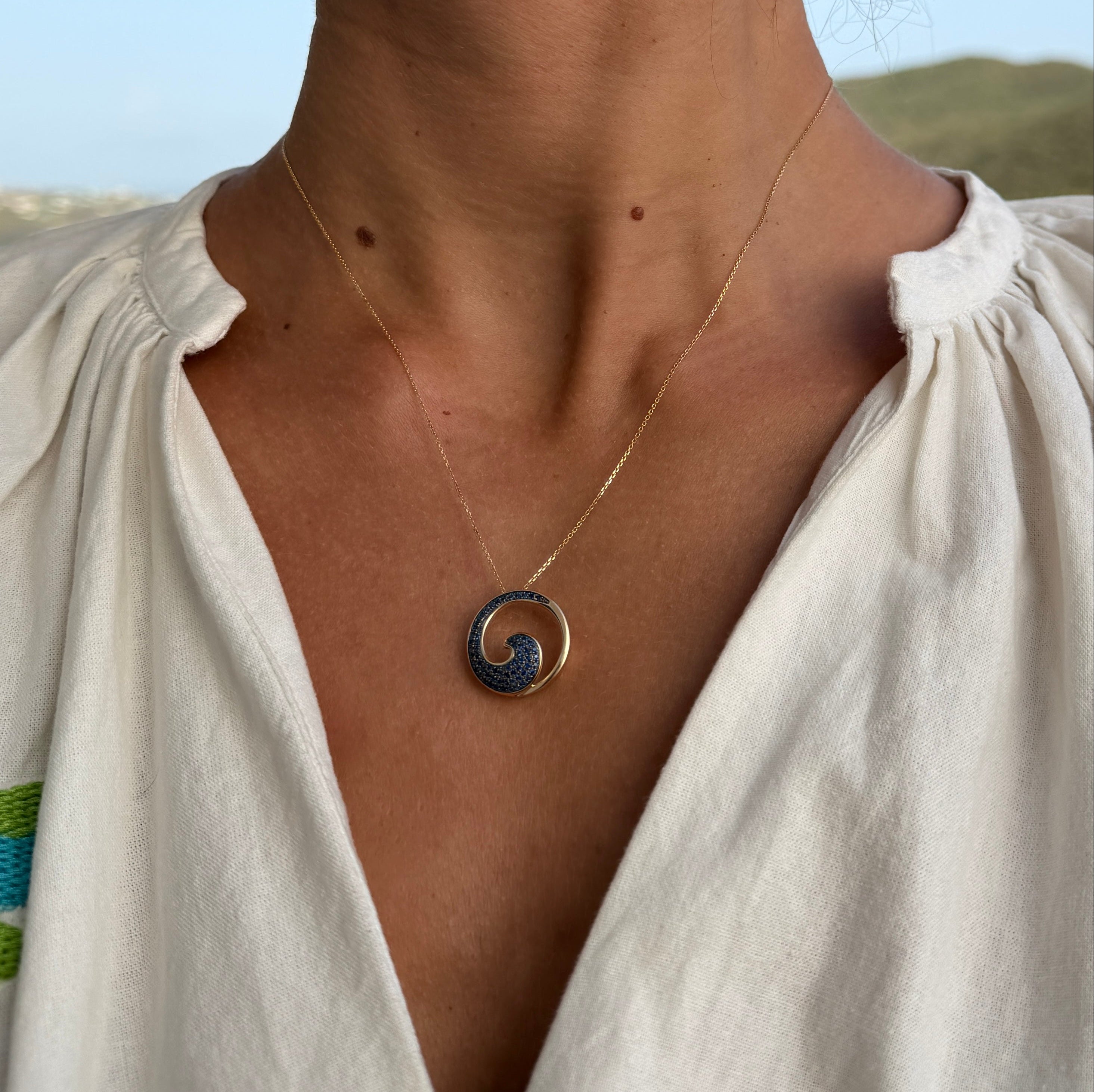 Sapphire Wave Pendant Necklace