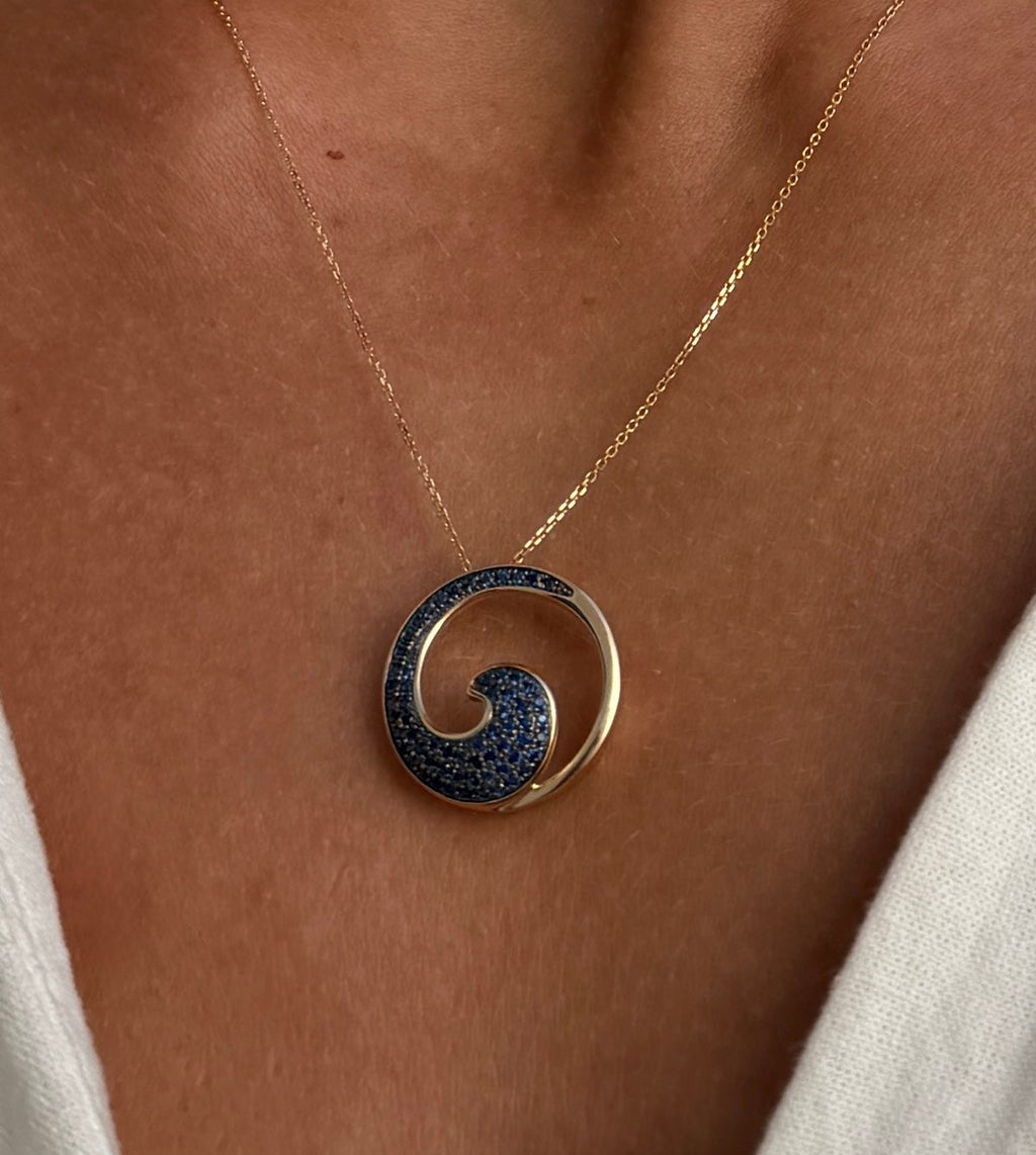 Sapphire Wave Pendant Necklace
