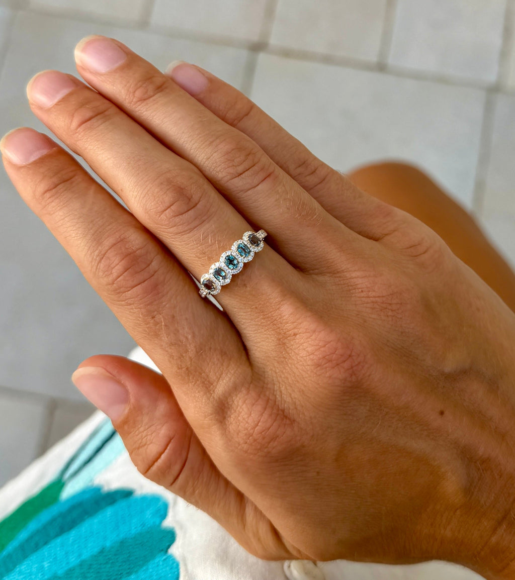 Alexandrite Oval and Diamond Halo Five Stone Ring