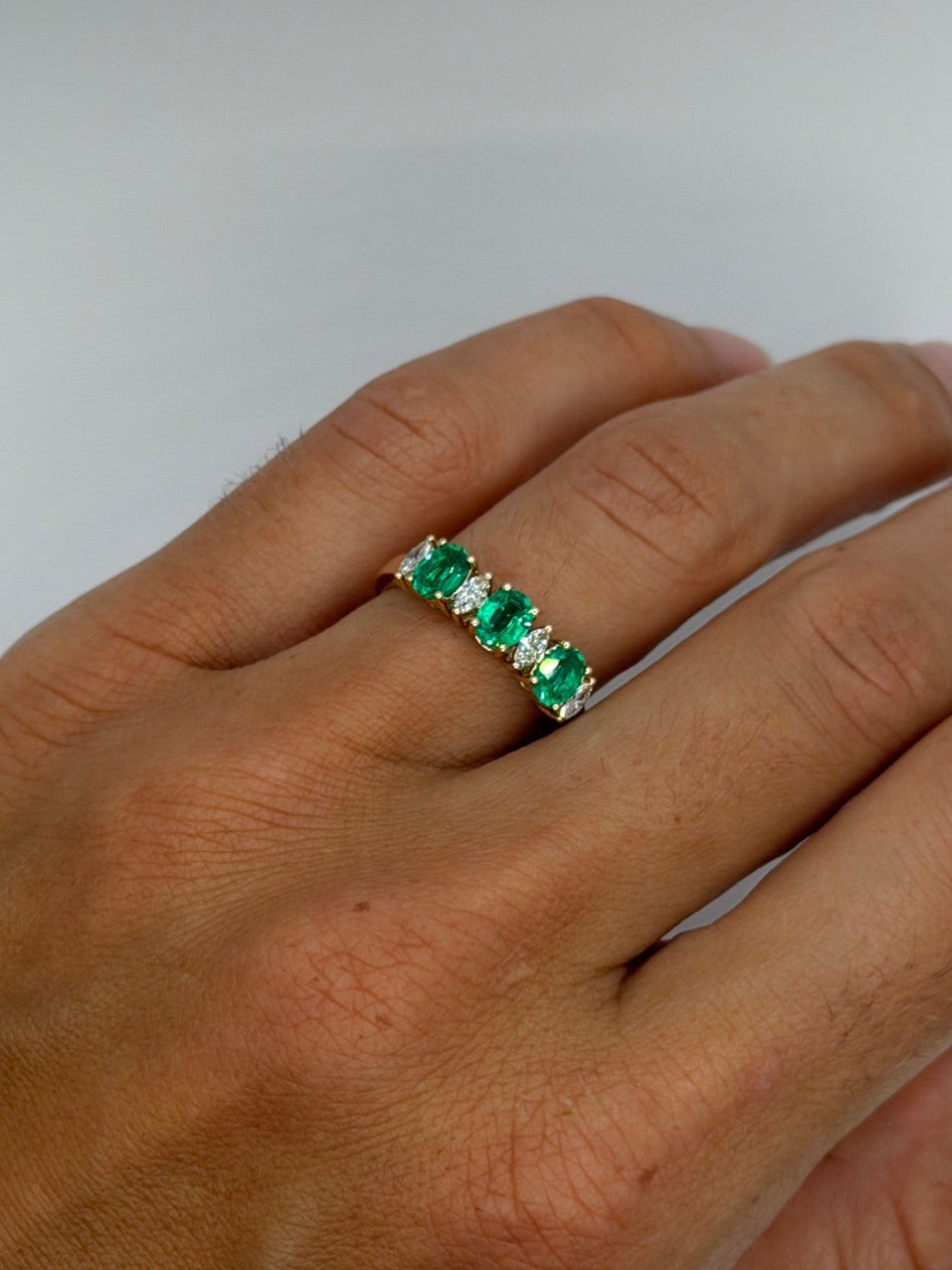 Lab Oval Emerald and Marquise Diamond Band - PREORDER