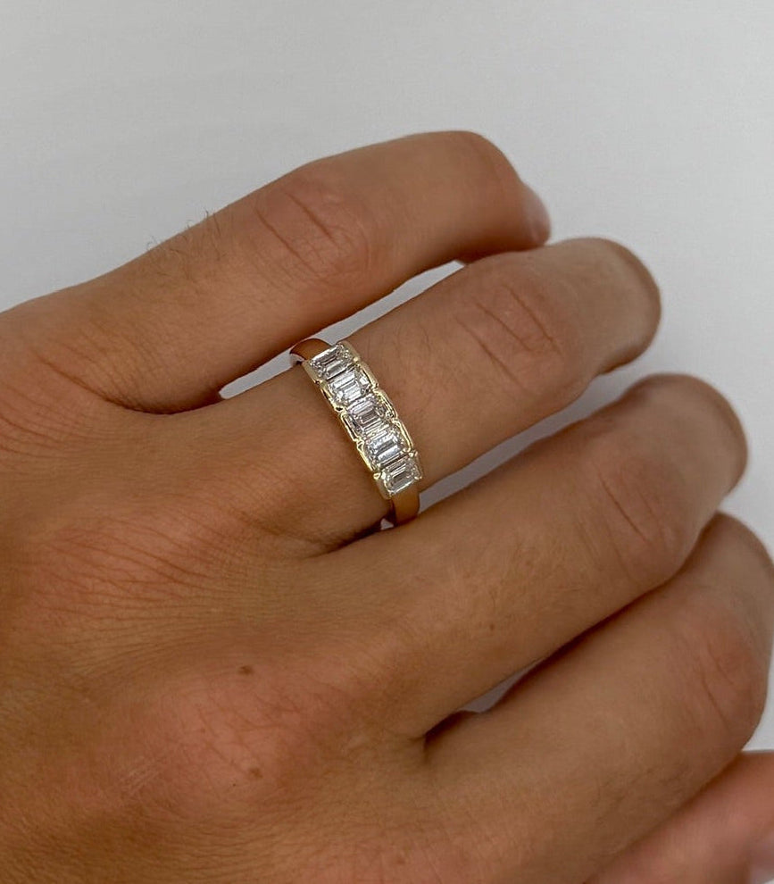 Emerald-Cut Lab Diamond Partial Bezel Ring