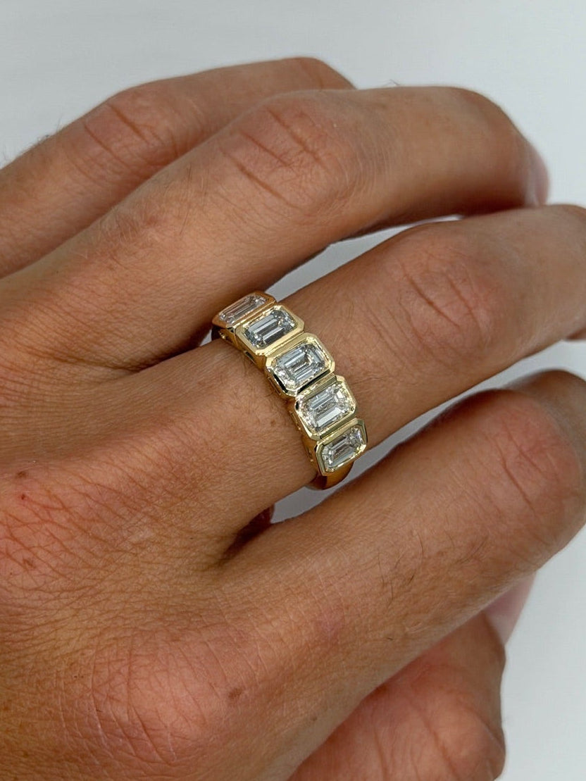 Emerald Cut Lab Diamond Half Eternity Bezel Ring - PREORDER