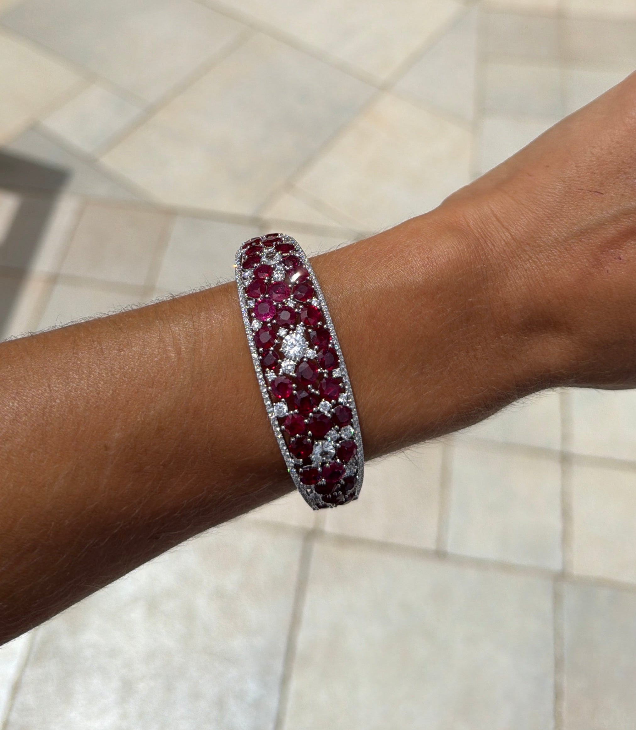 Ruby, Diamond, and White Sapphire Statement Cuff