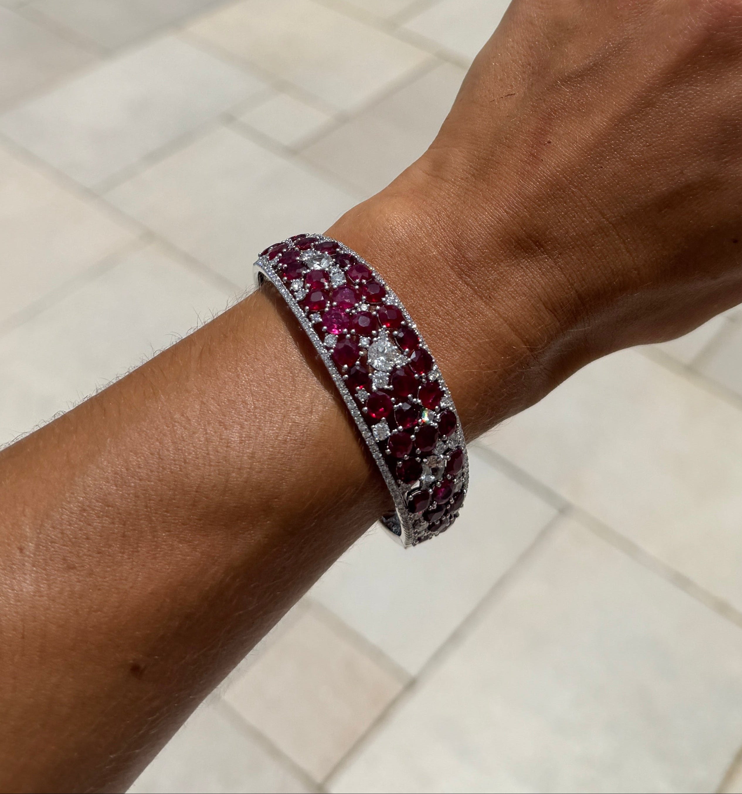 Ruby, Diamond, and White Sapphire Statement Cuff