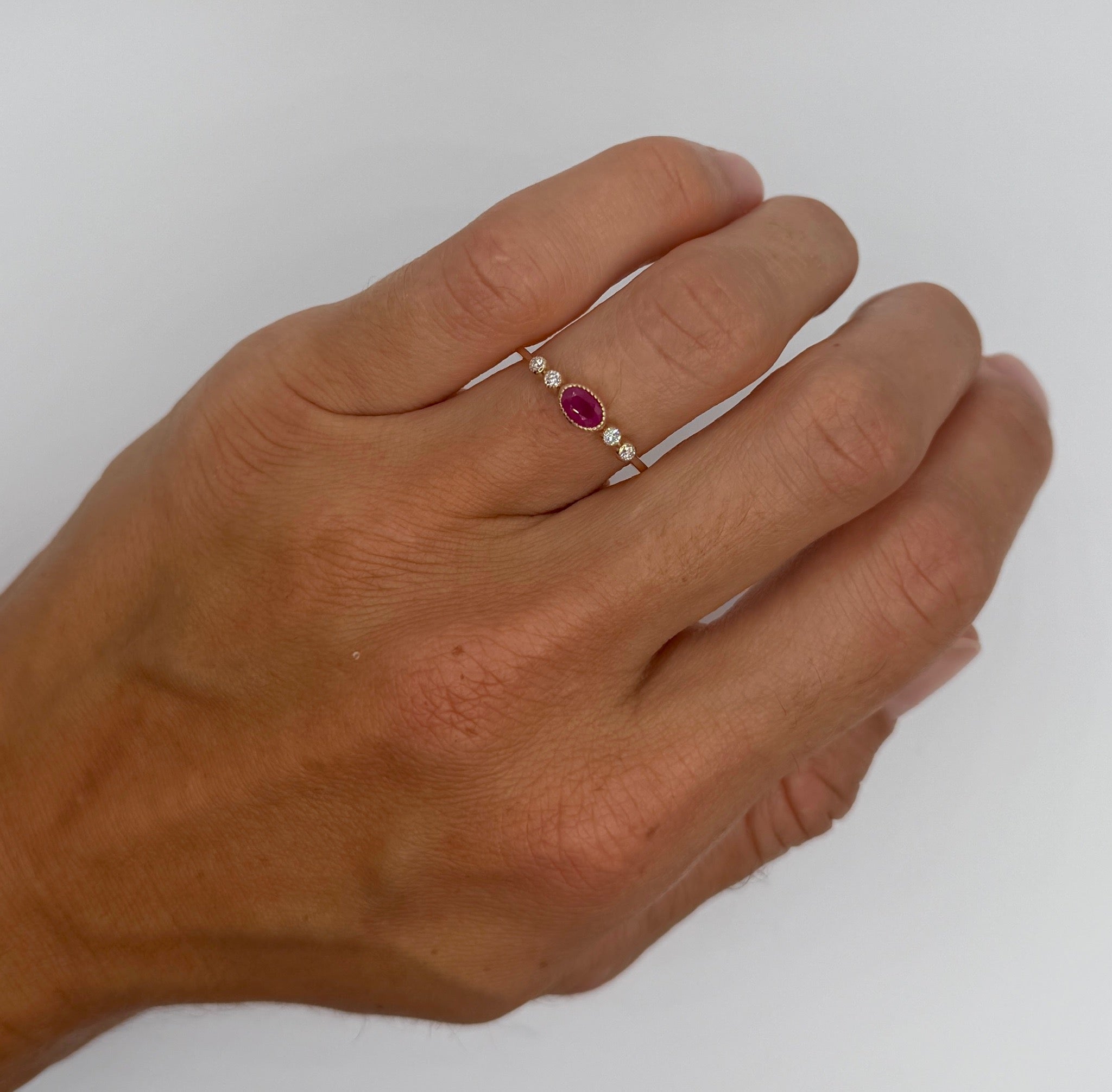 Dainty Oval Ruby Bezel Ring - PREORDER