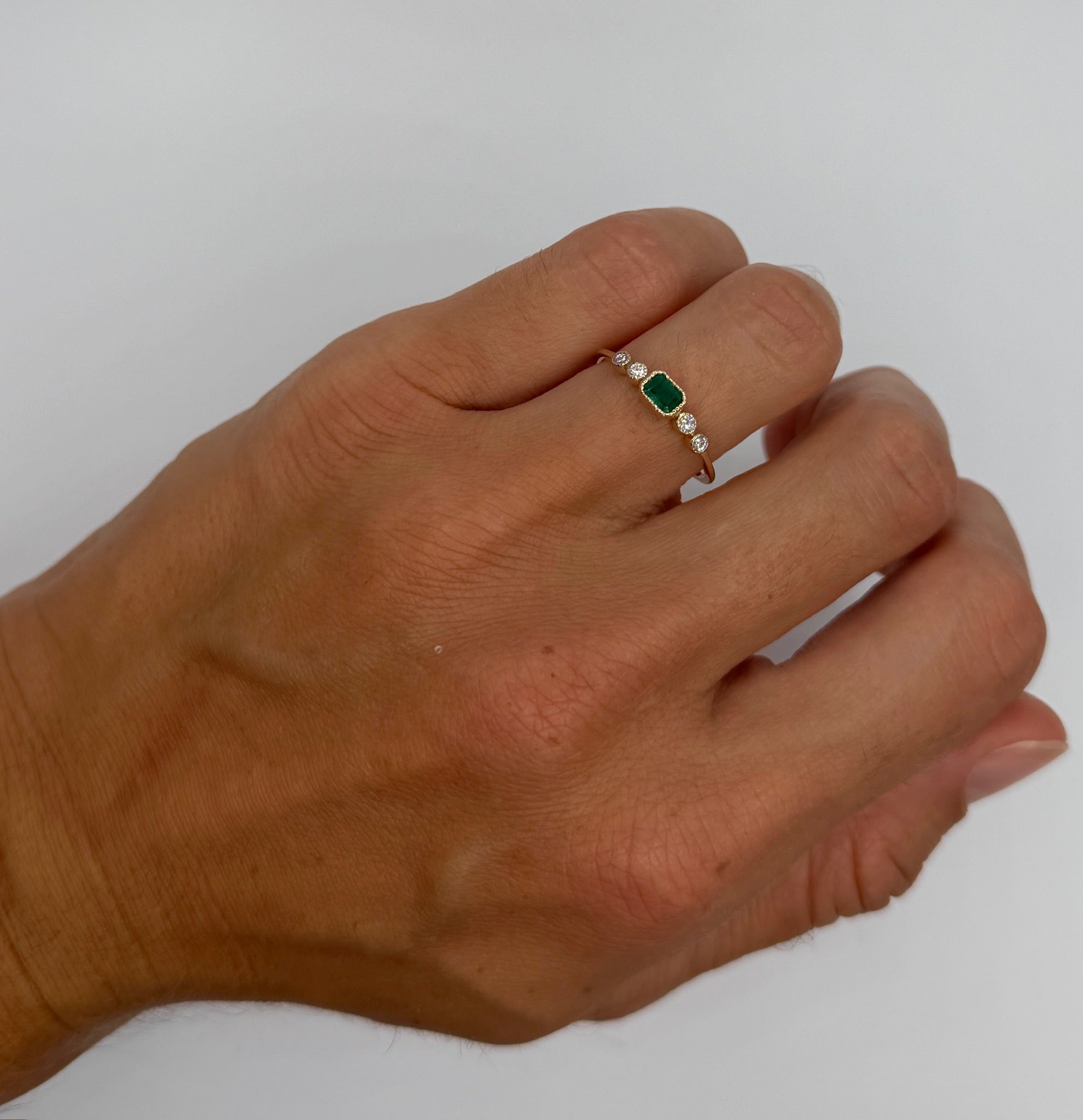 Dainty Emerald Ring with Diamond Side Stones