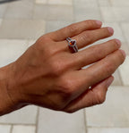 Orange Sapphire Pear and Diamond Halo Ring with Split Shank - GIA Certified Natural