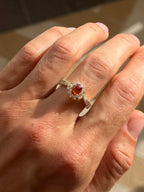 Orange Sapphire and Diamond Sunburst Ring - GIA Certified Natural