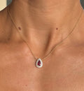 Ruby Teardrop Pendant Necklace with Diamond Halo