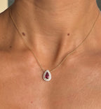 Ruby Teardrop Pendant Necklace with Diamond Halo