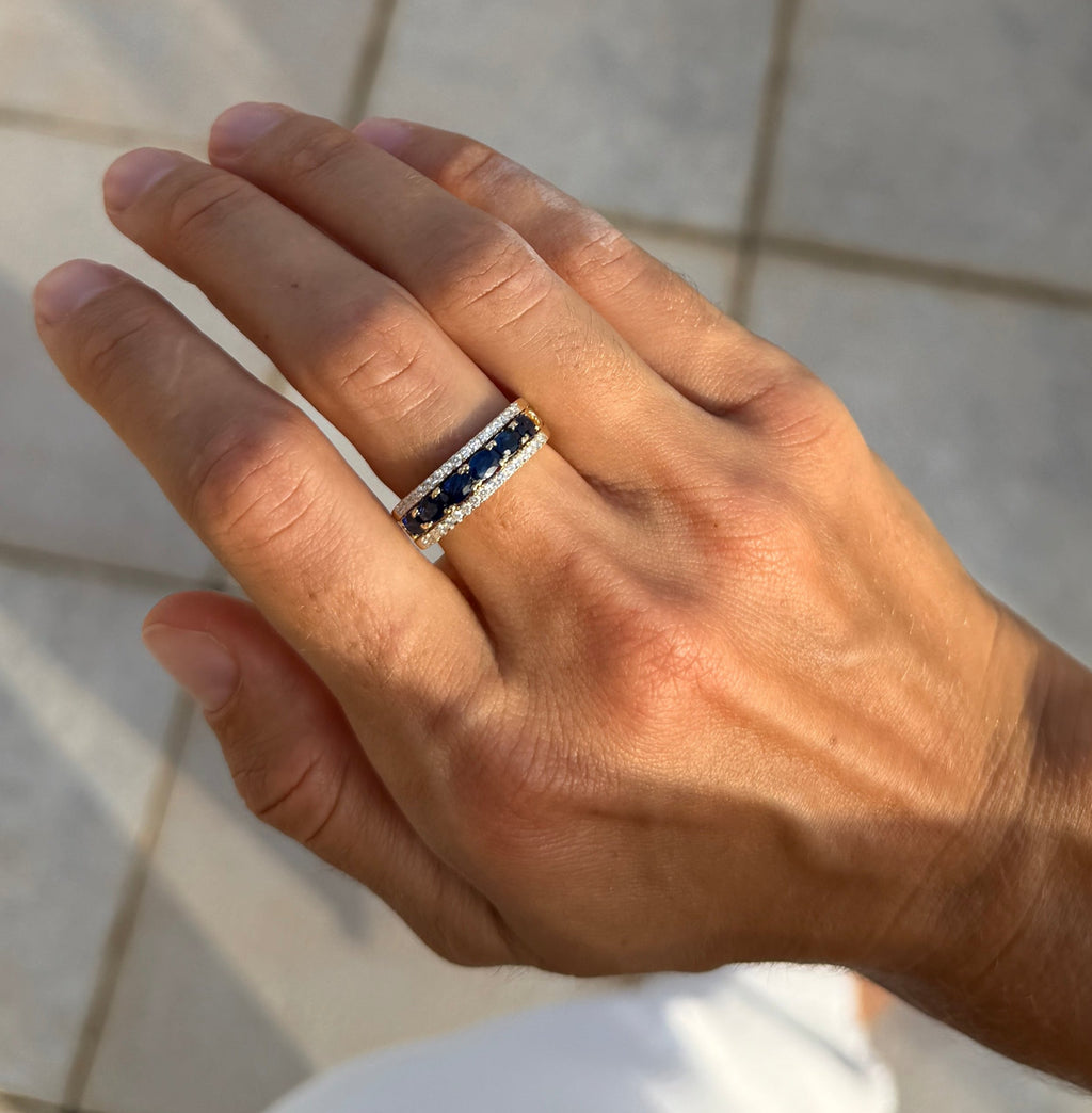 Sapphire Half Eternity Band with Diamonds