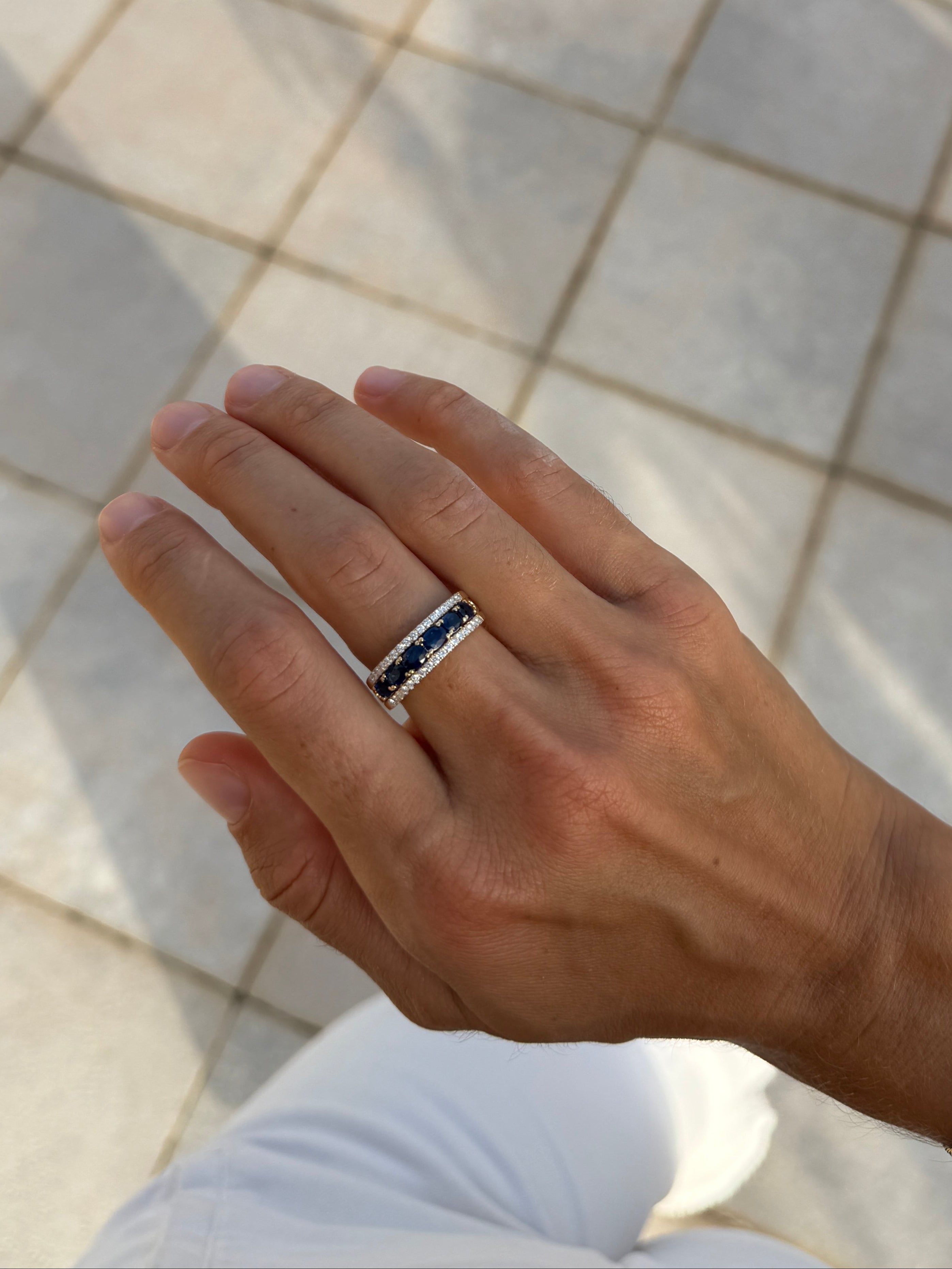 Sapphire Half Eternity Band with Diamonds