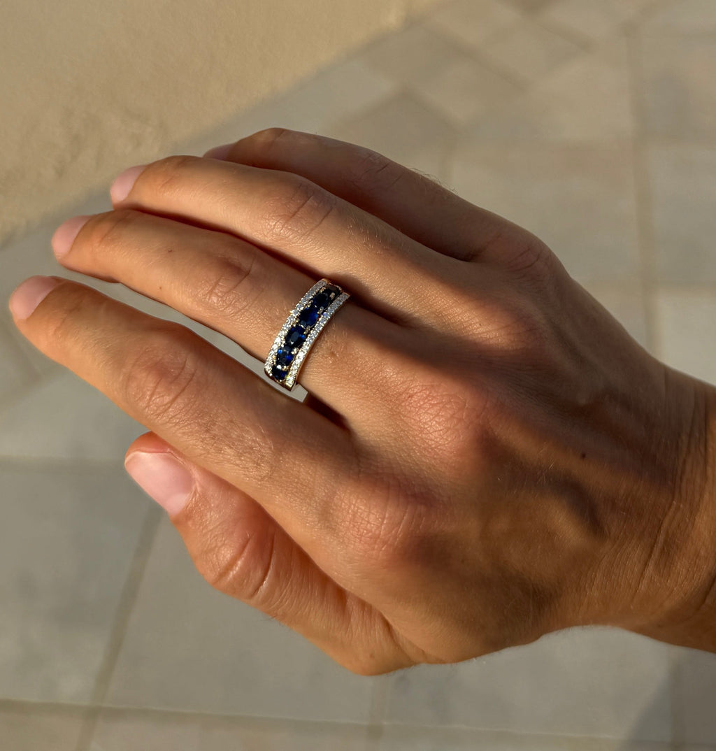 Sapphire Half Eternity Band with Diamonds