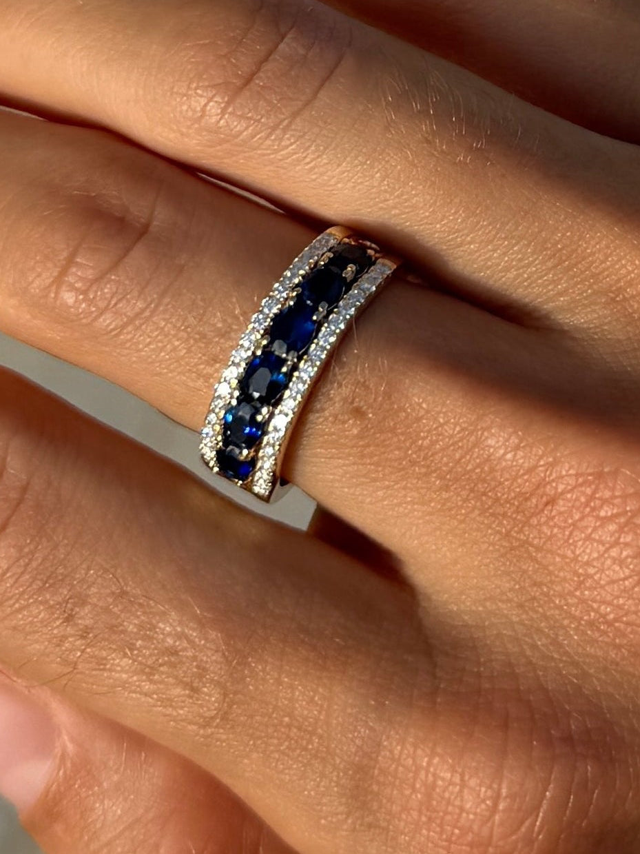 Sapphire Half Eternity Band with Diamonds