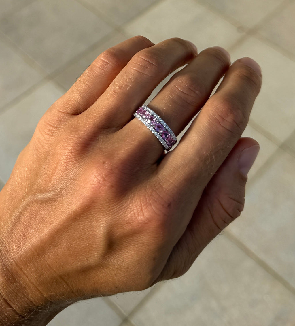 Pink Sapphire Half Eternity Band with Diamonds