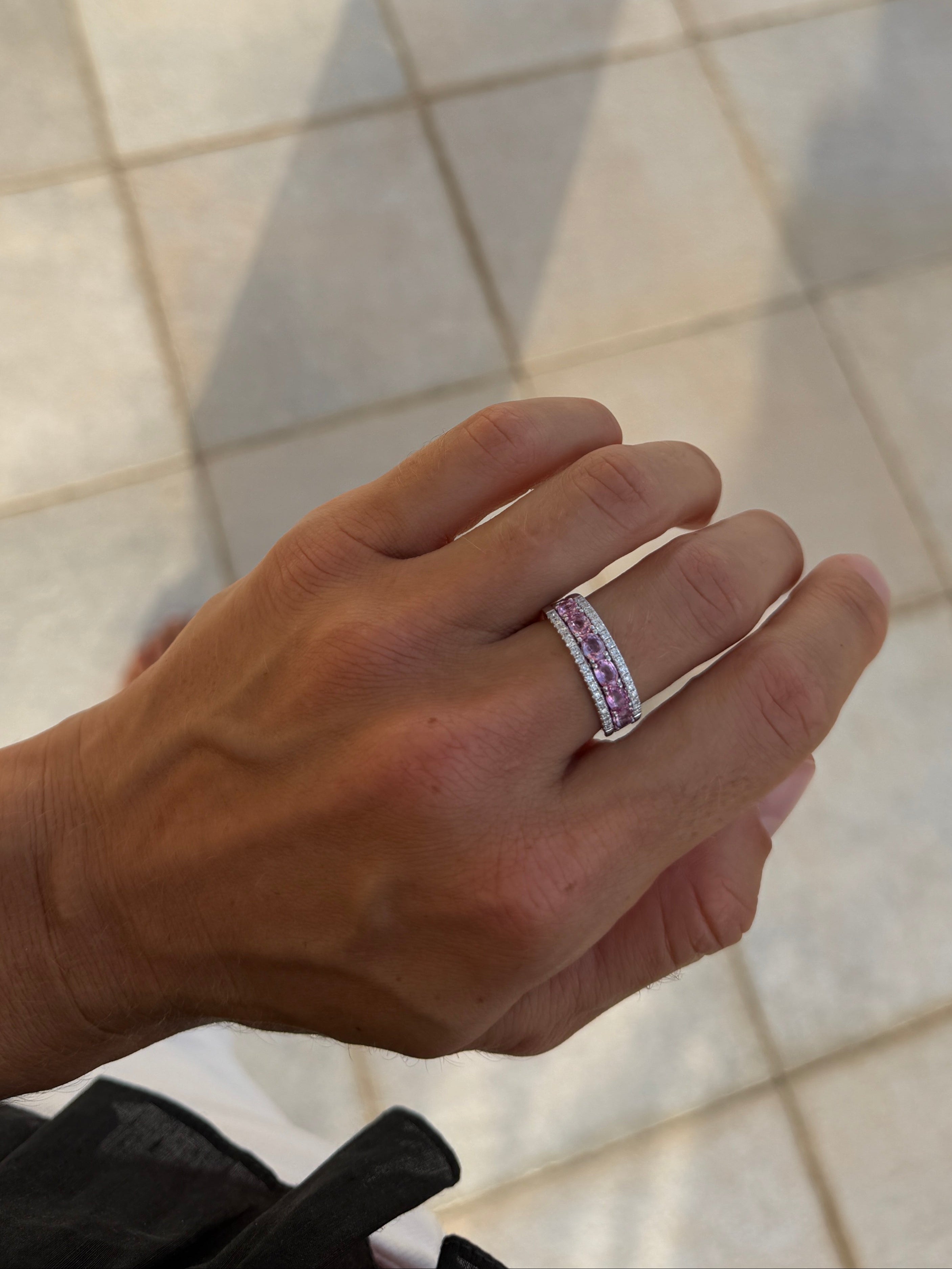 Pink Sapphire Half Eternity Band with Diamonds