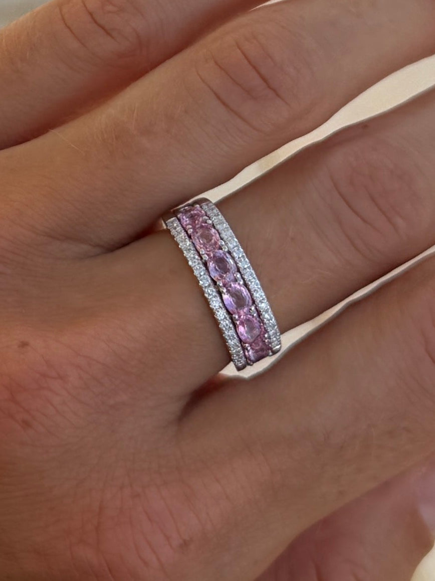 Pink Sapphire Half Eternity Band with Diamonds