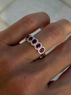 Ruby Five Stone Band with Diamond Halos