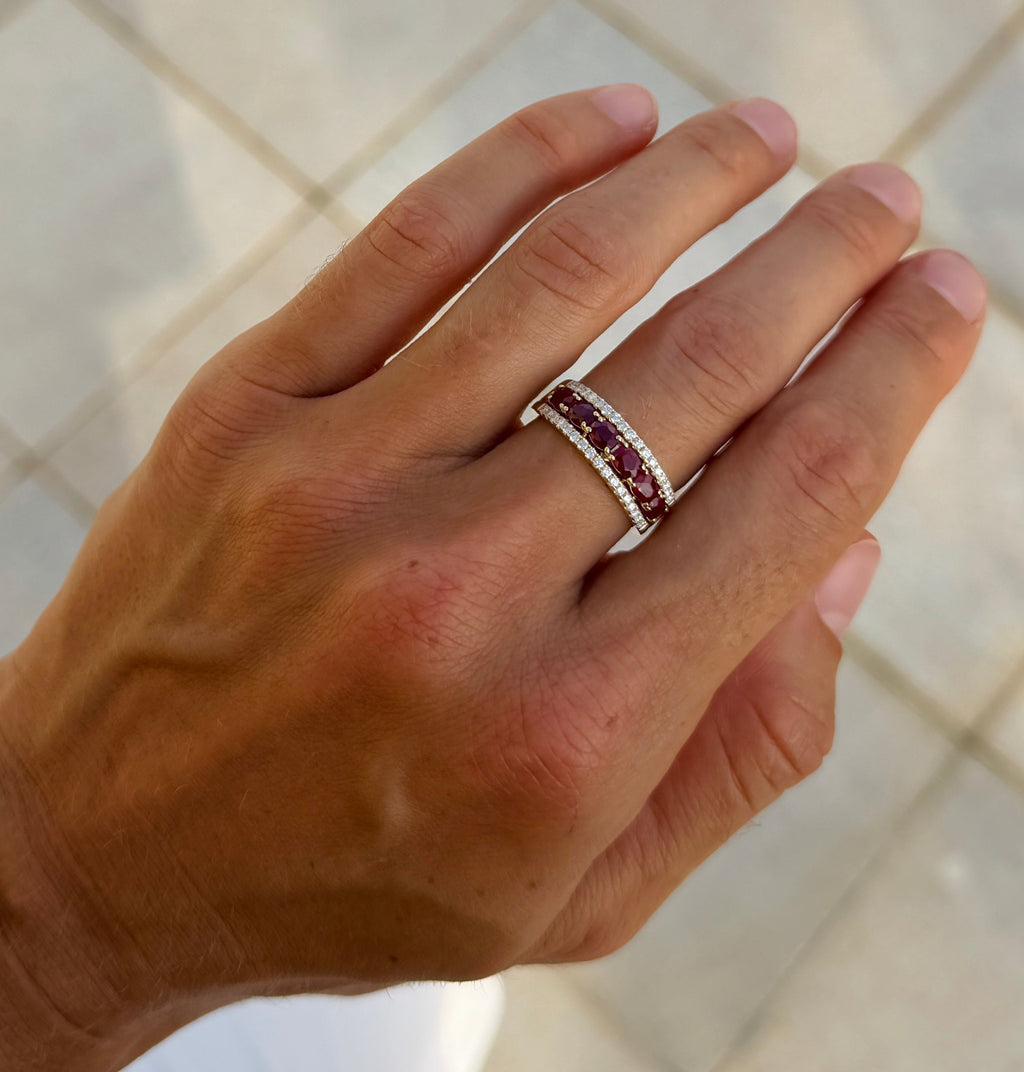 Ruby Half Eternity Band with Diamonds
