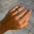 Sapphire Trio Ring with Diamond Halos