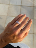 Pink Sapphire Trio Ring with Diamond Halos