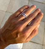 Pink Sapphire Trio Ring with Diamond Halos