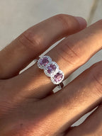 Pink Sapphire Trio Ring with Diamond Halos