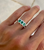 Emerald Trio Ring with Diamond Halos