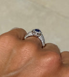 Tanzanite Pear Shaped Ring with Diamond Halo and Band