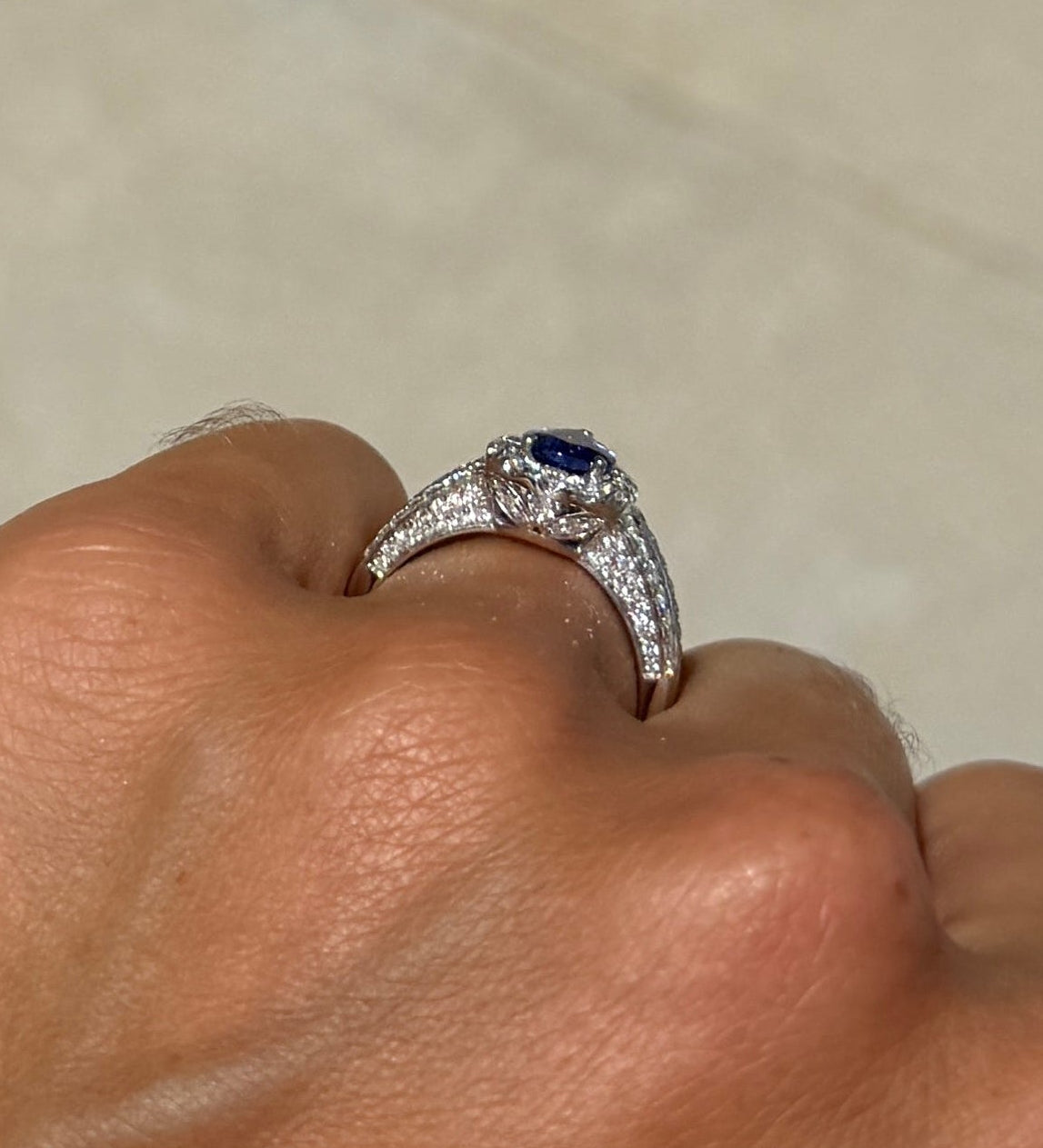 Tanzanite Pear Shaped Ring with Diamond Halo and Band