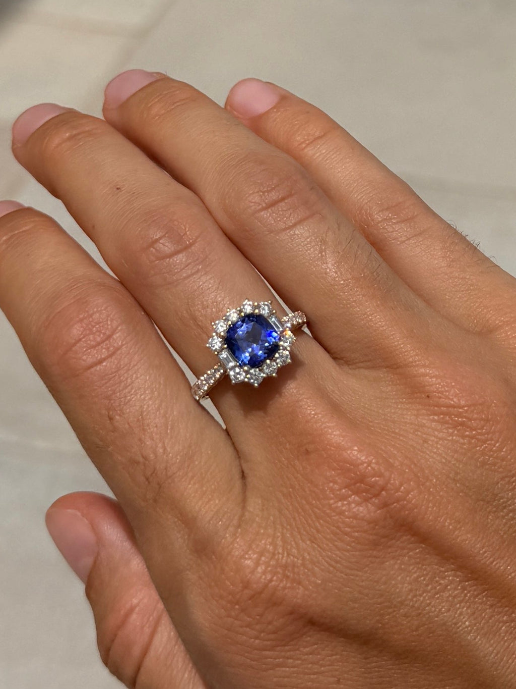 Tanzanite Ring with Diamond Sunburst Halo