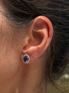 Tanzanite Oval Stud Earrings with Diamond Halo