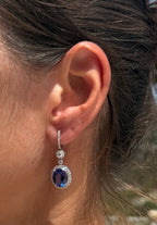 Tanzanite Oval Drop Earrings with Diamond Halo