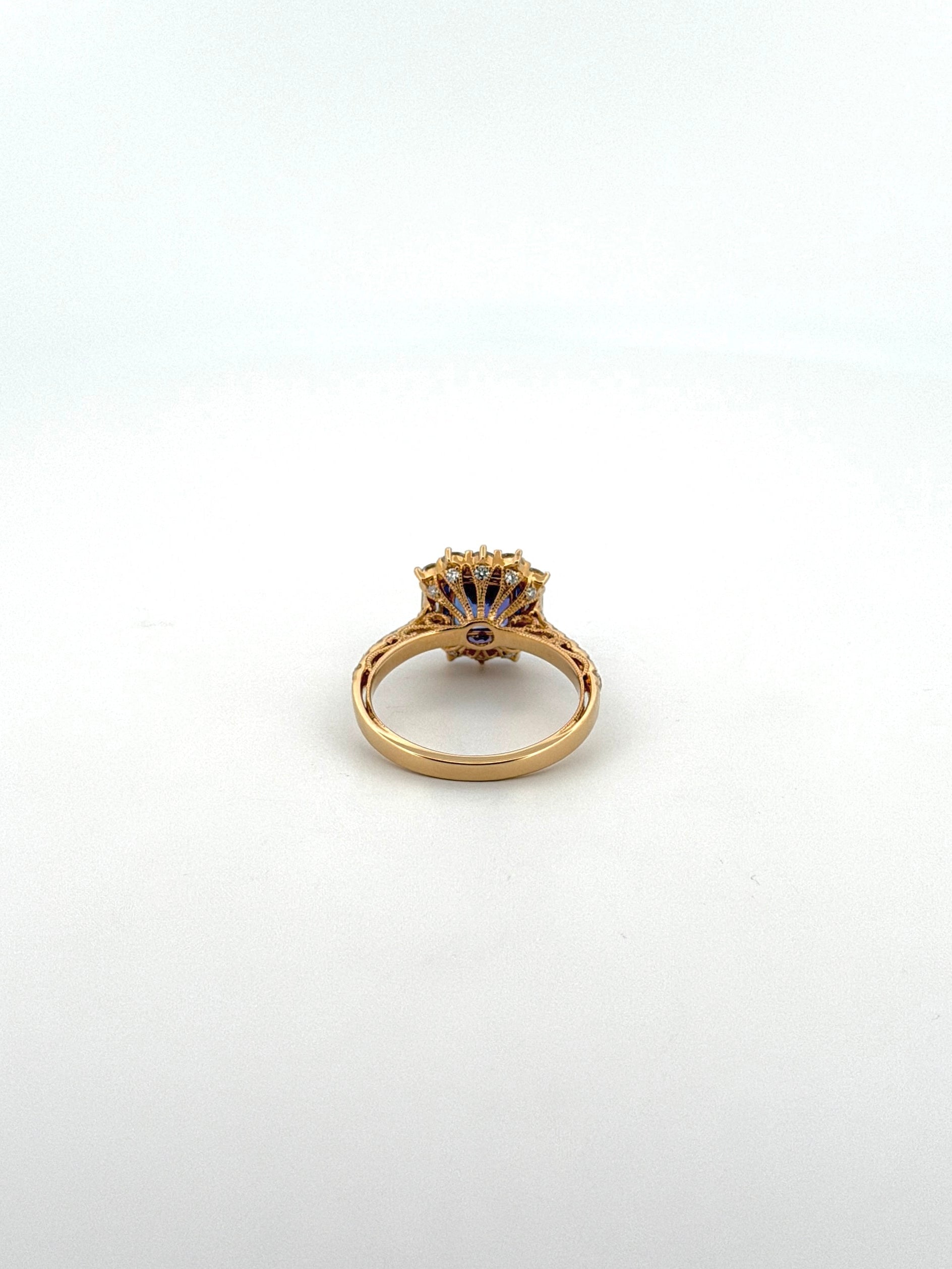 Tanzanite Ring with Diamond Sunburst Halo