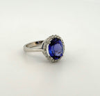 Tanzanite Oval Cocktail Ring with Diamond Halo