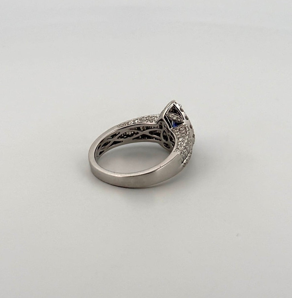 Tanzanite Pear Shaped Ring with Diamond Halo and Band