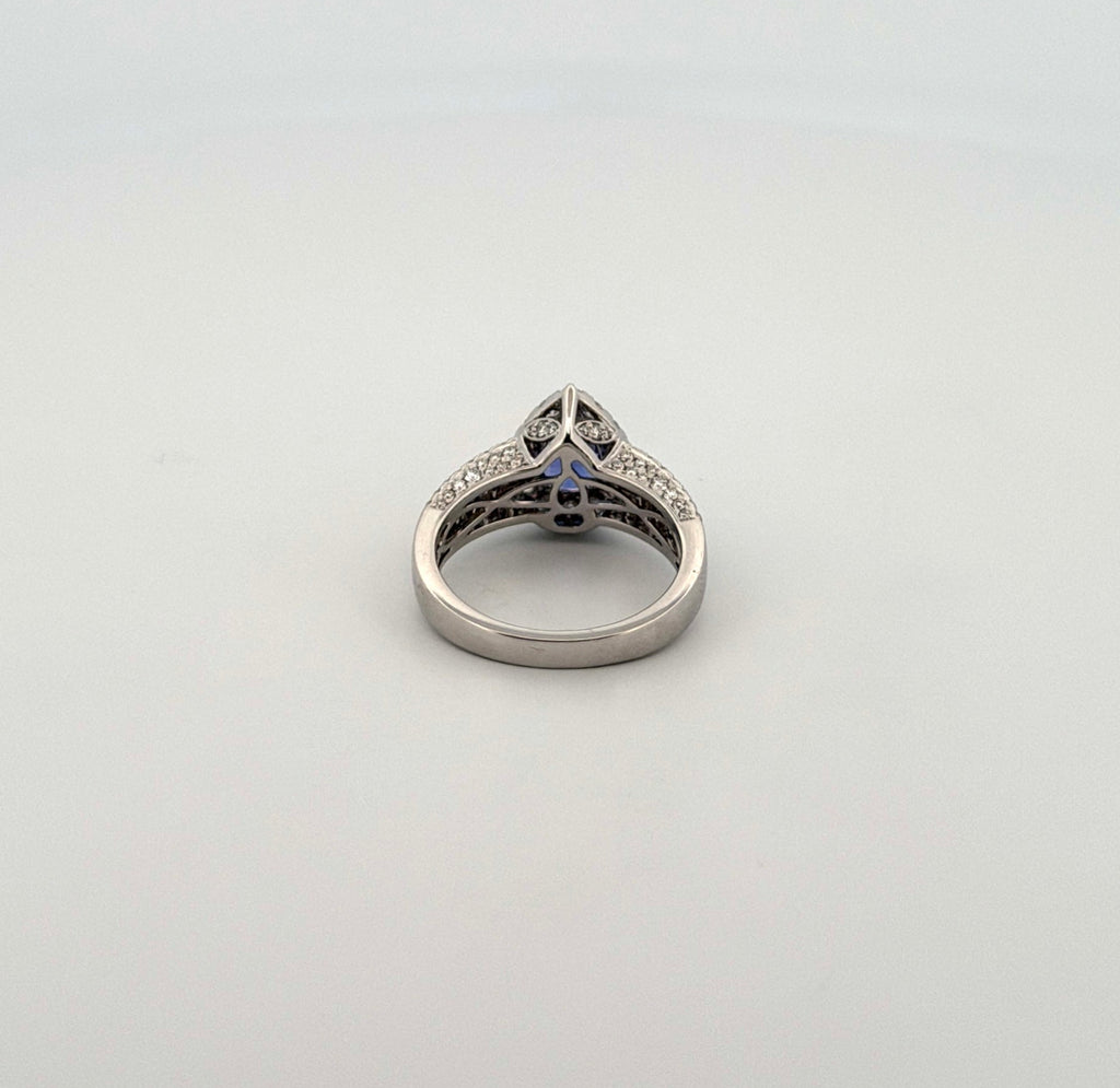 Tanzanite Pear Shaped Ring with Diamond Halo and Band
