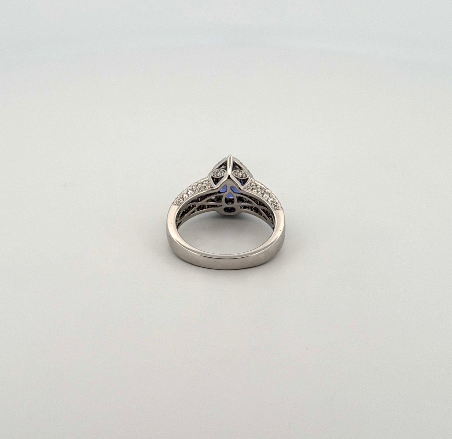 Tanzanite Pear Shaped Ring with Diamond Halo and Band