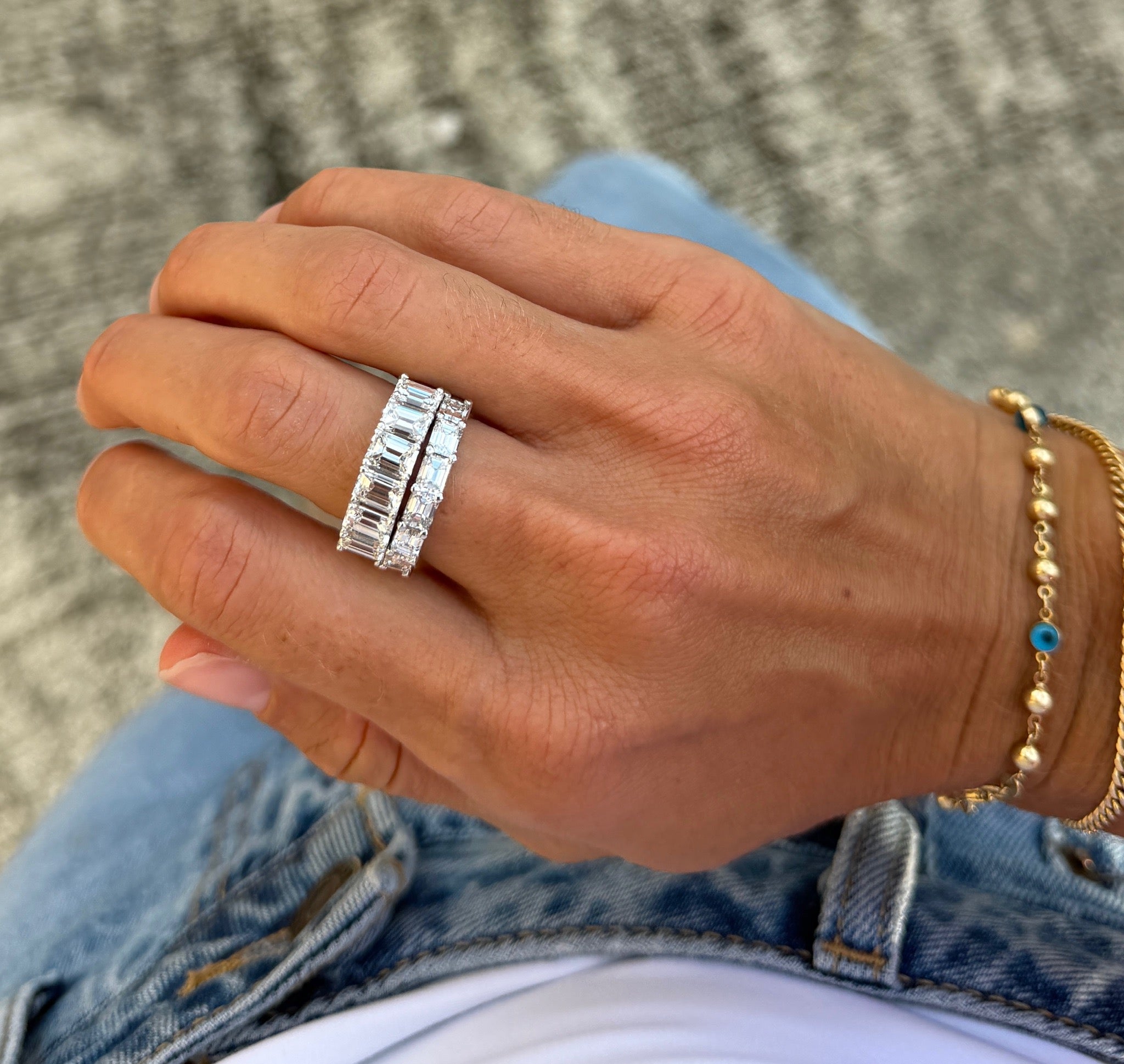 Emerald Cut Half Eternity Band