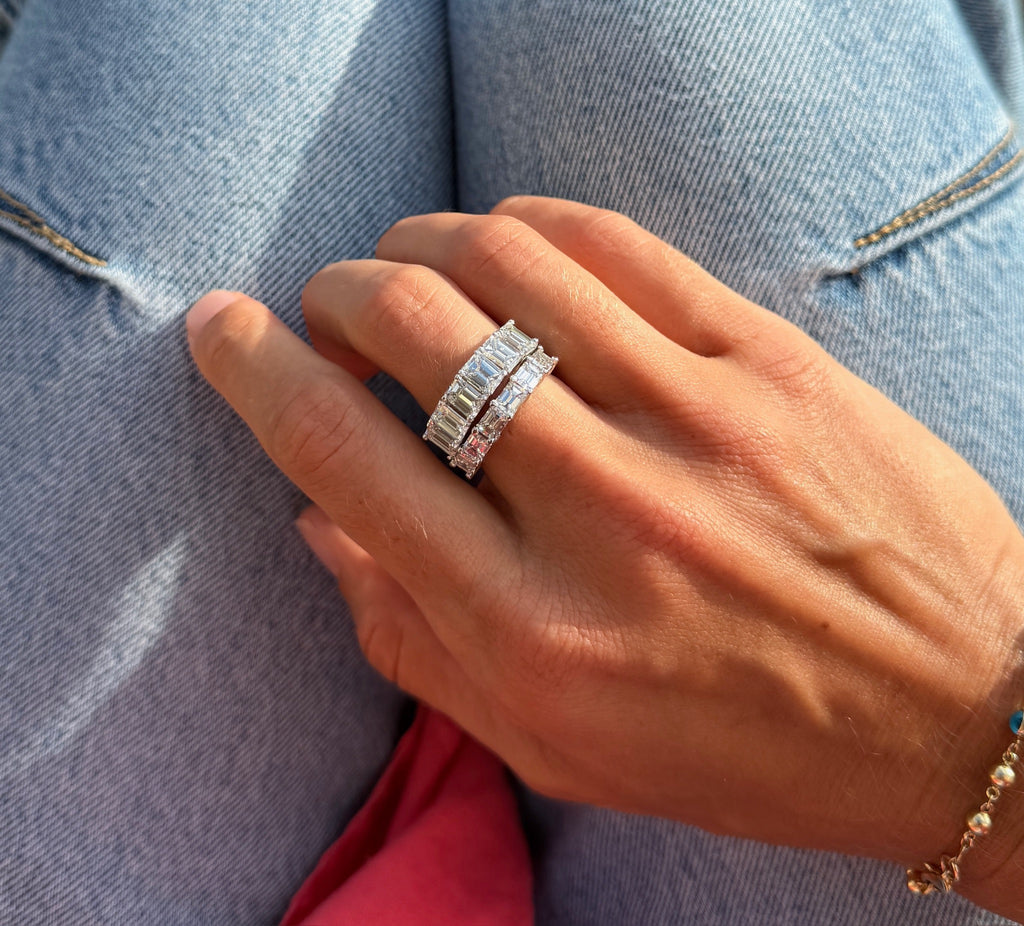 East West Emerald Diamond Ring