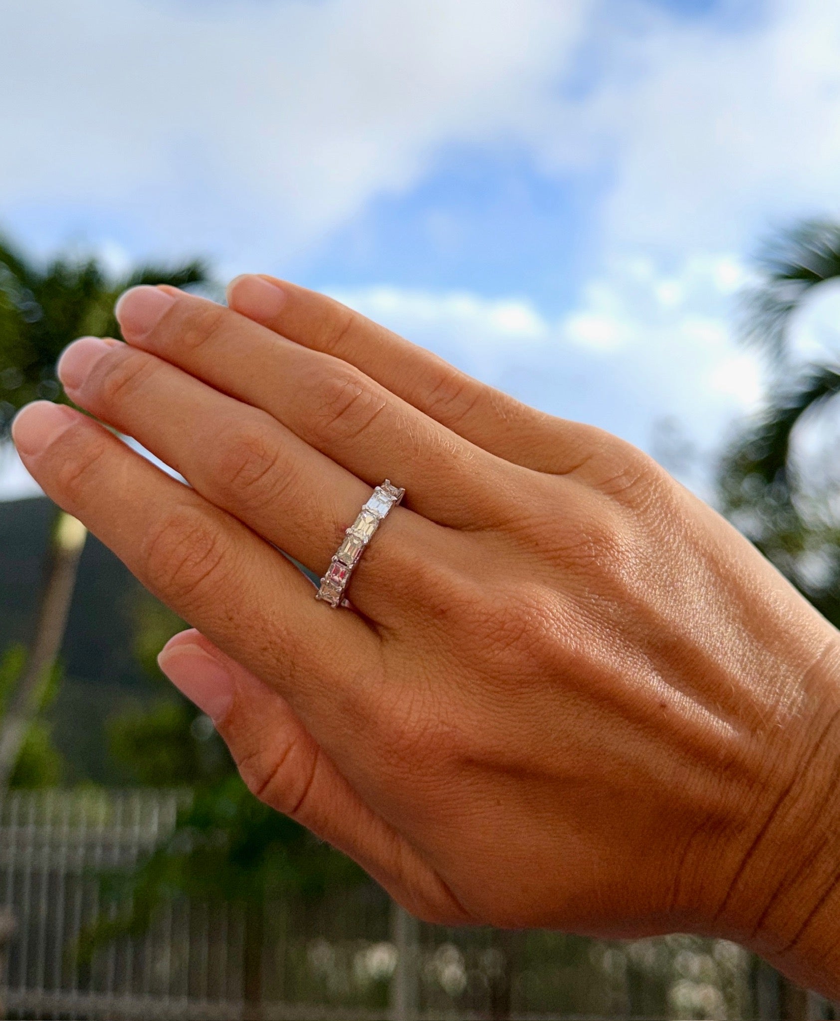 East West Emerald Diamond Ring