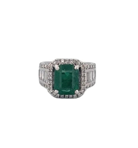 Emerald Ring with Halo of Diamonds- PREORDER