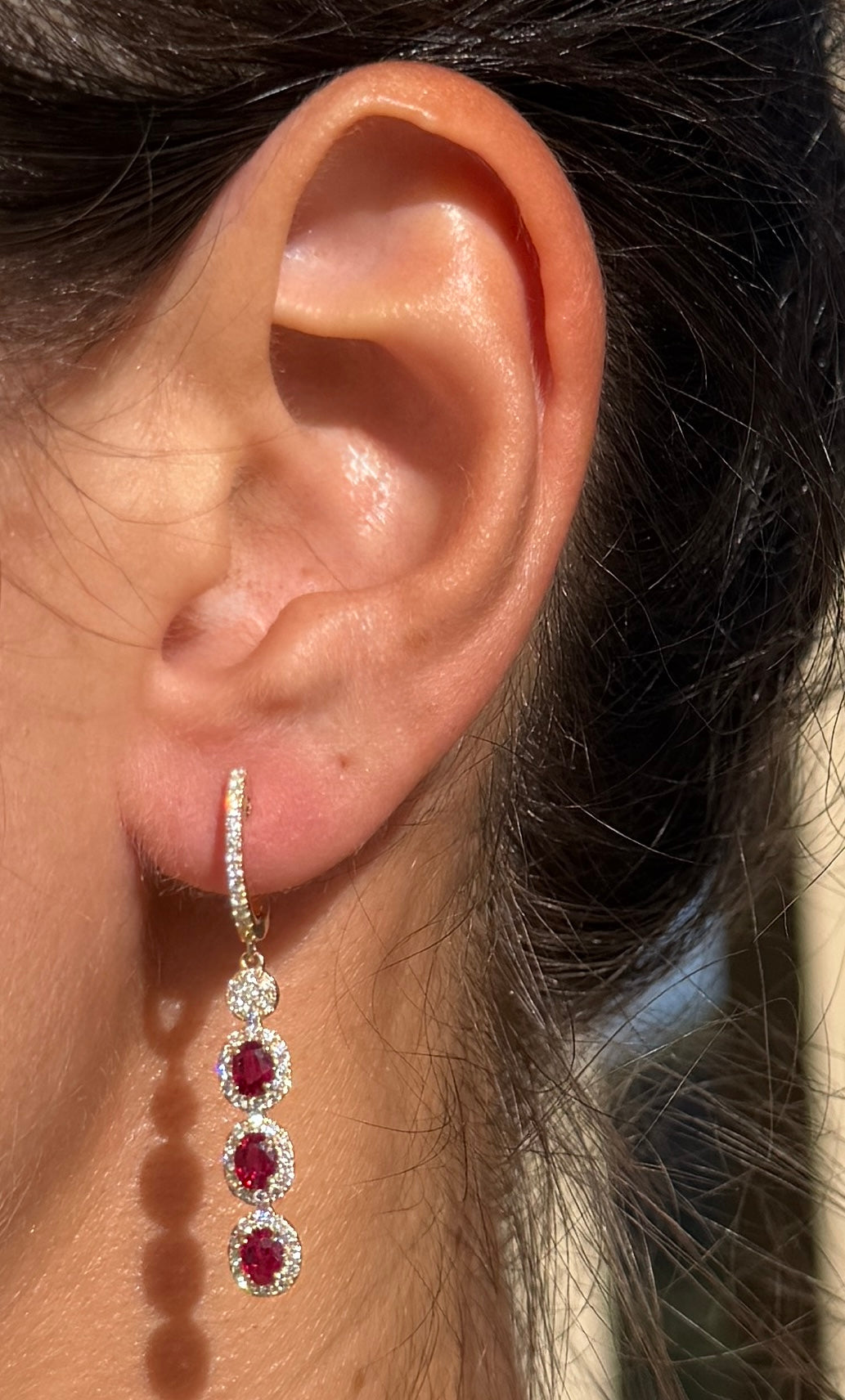 Ruby Drop Earrings with Diamond Halos